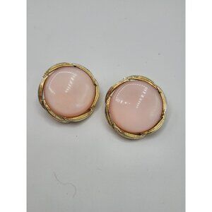 Vintage Lisner Pink & Gold-Tone Round Clip-On Earrings